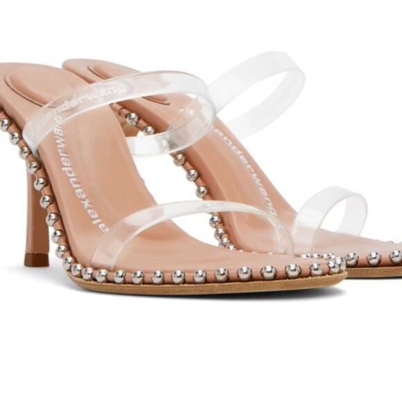 ALEXANDER WANG NOVA 85MM STRAPPY PVC MID HEEL SLIDE SANDALS SIZE‎ 41 - Picture 1 of 9